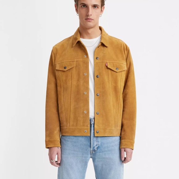 New Levi’s Men’s Highland Suede Leather Trucker Jacket XL Camel Brown Casual - Picture 1 of 16